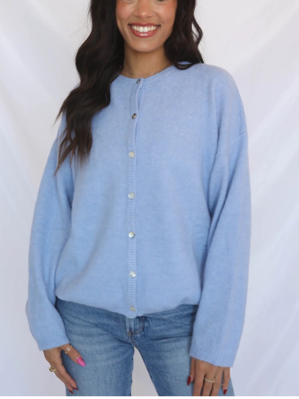 Le Lis Pale Blue Button-Up Knit Cardigan